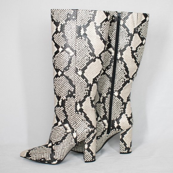 INC International Concepts Natural Pointed Toe Snakeskin Print Heel Boots - Picture 3 of 7